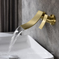 Aquacubic Wall Mount Bathroom Faucet Single Handle Bathtub Spout Mixer Brushed Gold Finished